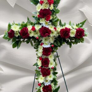 red and white Cross standing spray