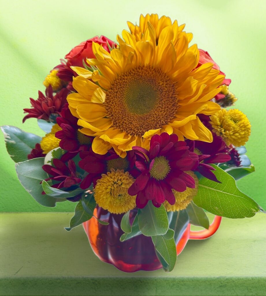 Pumpkin cup of Fall blooms - Main view